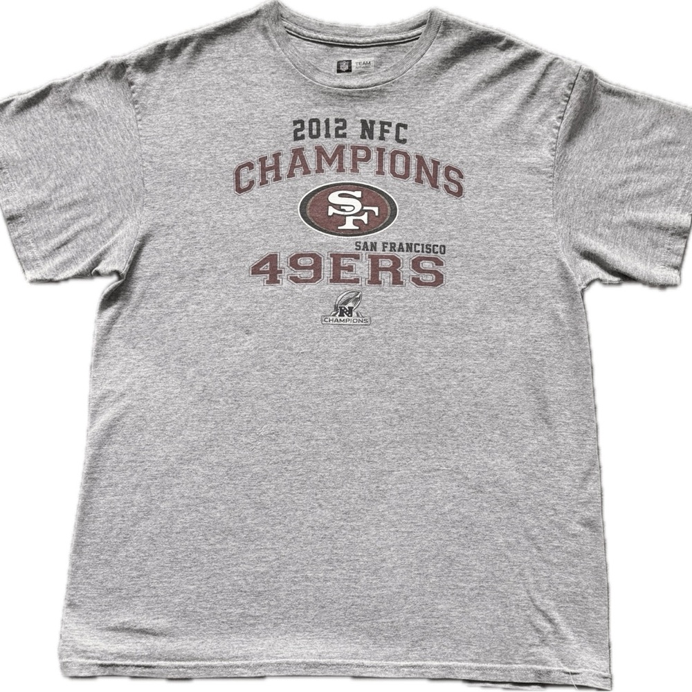 2012 NFL AUTHENTIC 49er Championship T-Shirt! Gray Heather Great PO Condition L - Picture 2 of 6
